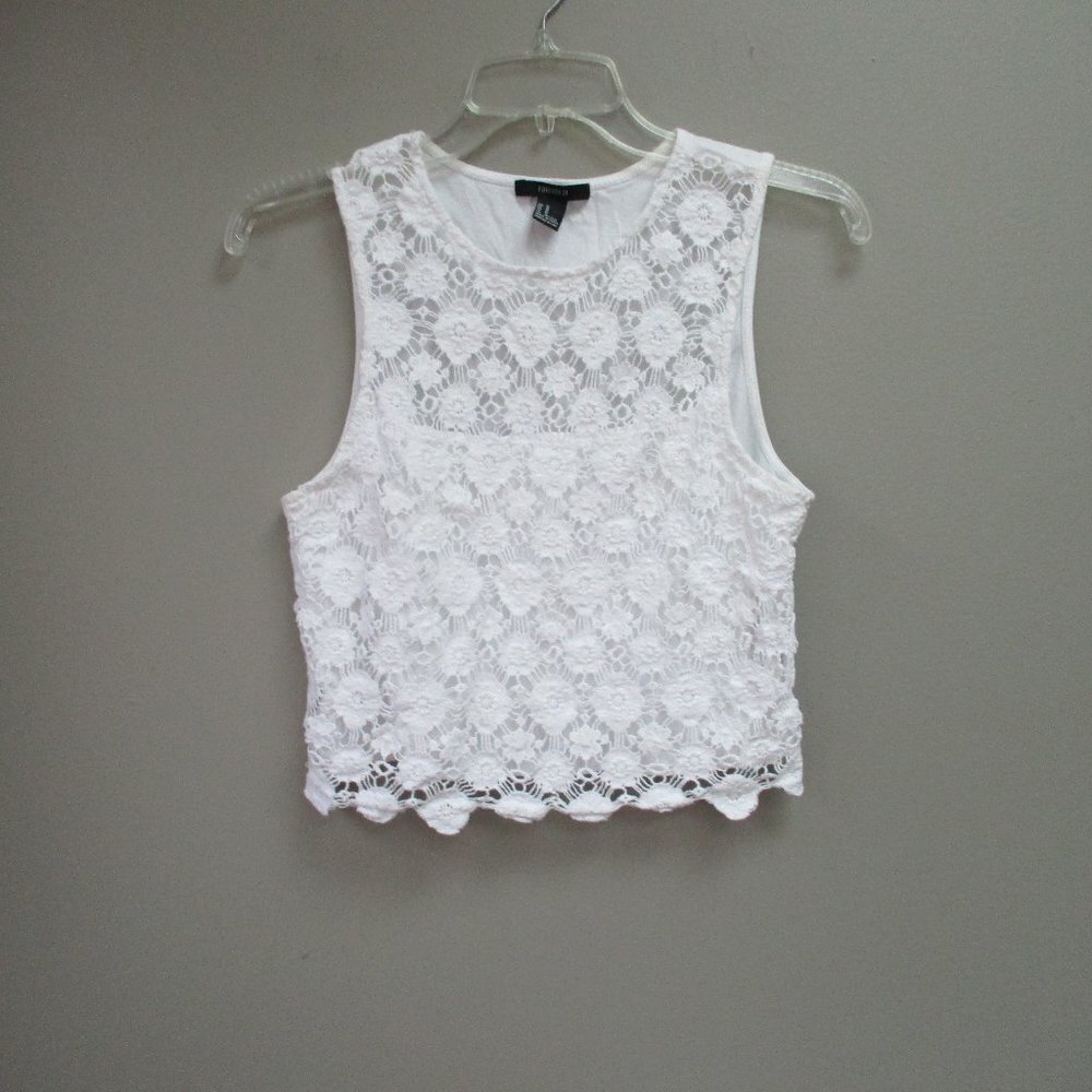 Forever 21 White Crop Top Size medium Open Lace